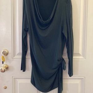 Josie Natori Soft Green Long Sleeve Draped Top/Side Tie/Low Cowl Neck/XL/NEW!